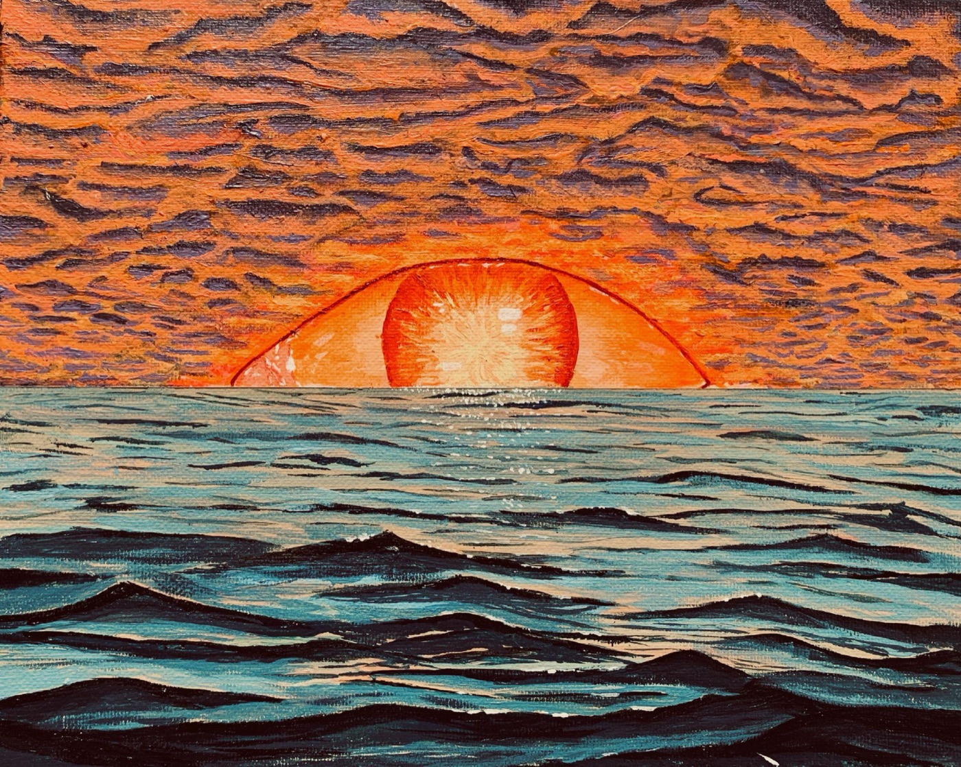 The Eye of God, a painting of a sunset over the ocean
